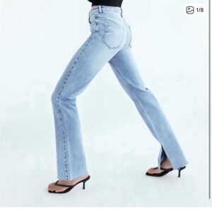 Zara Light Wash Jeans with Slit Hem size 6